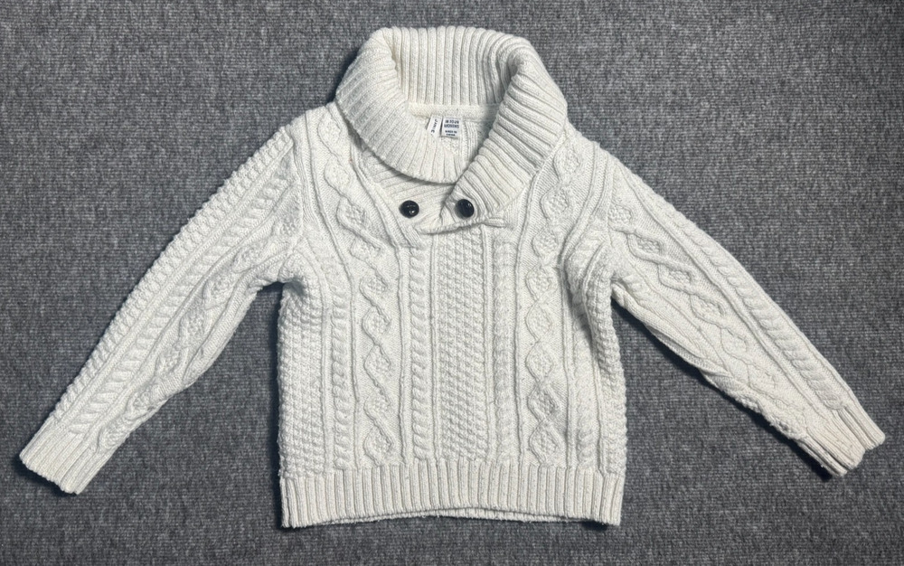 Janie and Jack Ivory Shawl Pullover Cable Knit Fisherman Sweater Knit - 18-24MO